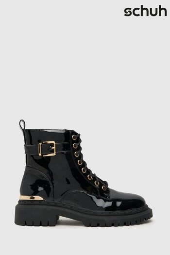 Schuh Ashley Patent Strap Lace Black Boots (K74553) | £38