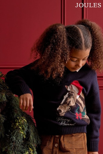 Joules Girls' Cracking Navy Blue Intarsia Artwork Jumper (K74747) | £24 - £27