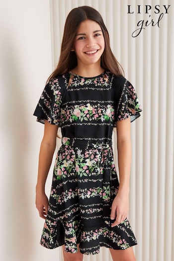 Lipsy Black Cut Out Flutter Sleeve Dress (5-16yrs) (K74761) | £29 - £37