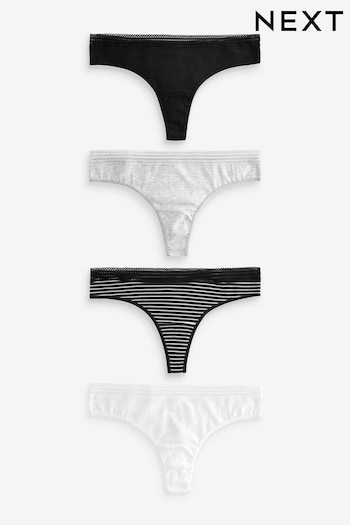Black/White Thong Geo Lace Trim Knickers 4 Pack (K74774) | £14