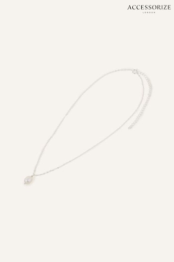 Accessorize Silver Sterling Silver-Plated Pearl Drop Necklace (K74792) | £18