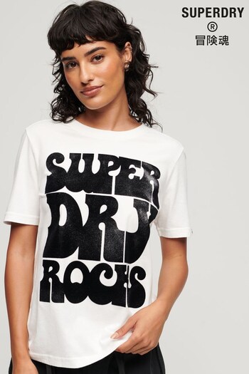 Superdry Cream 70s Retro Rock Logo T-Shirt (K74812) | £30