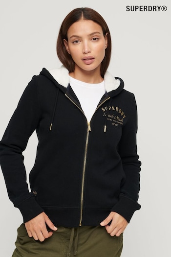 Superdry Black Luxe Metallic Logo Zip Hoodie (K74840) | £65