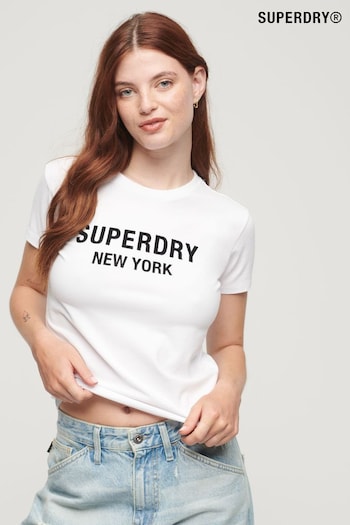 Superdry White Sport Luxe Logo Fitted Cropped T-Shirt (K74847) | £27