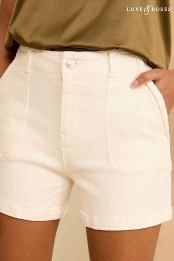 True Religion Rocco Skinny Jeans Ecru White High Waist Denim Shorts Grau (K74894) | £32