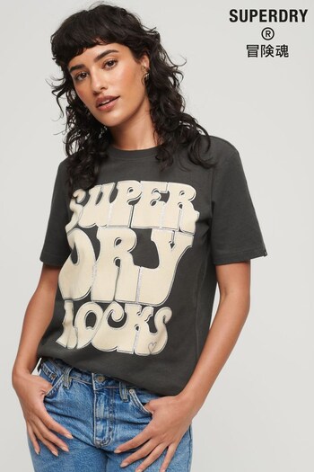 Superdry Black 70s Retro Rock Logo T-Shirt (K74898) | £30