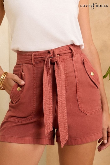Love & Roses Red Belted Cotton Twill Utility Shorts (K74899) | £34