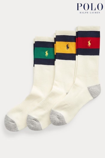 Polo Green Ralph Lauren Striped-Cuff Crew Socks 3-Pack (K74927) | £30