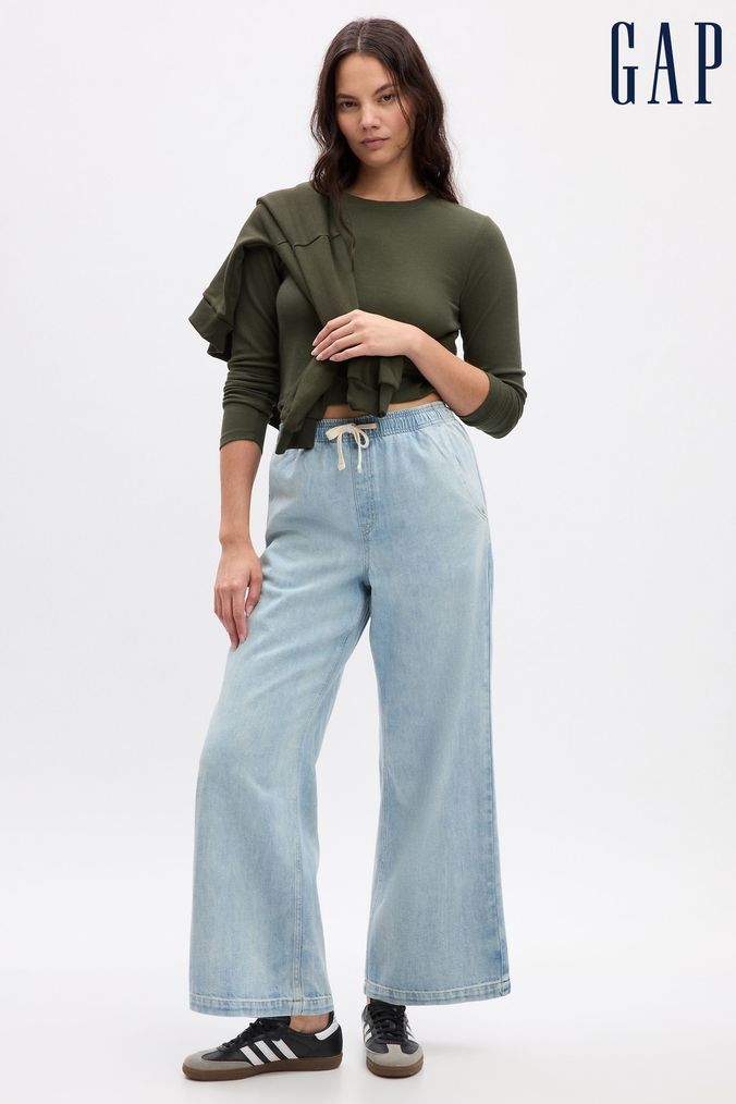 Gap Blue High Waisted Wide Leg Pull On Jeans (K74970) | £45