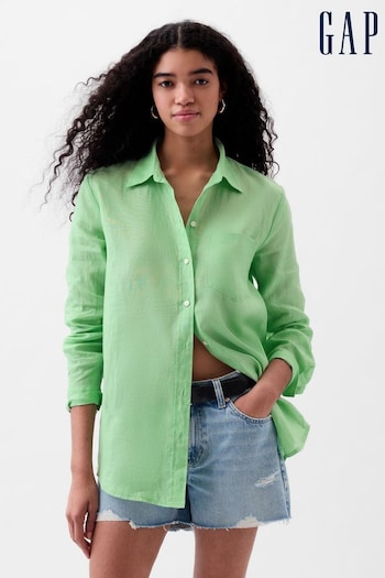 Gap Green Linen Long Sleeve Oversized Shirt (K74974) | £50
