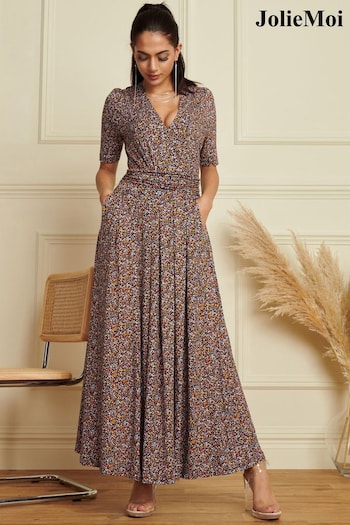 Jolie Moi Blue Wrap Front Viscose Maxi Dress (K74980) | £79
