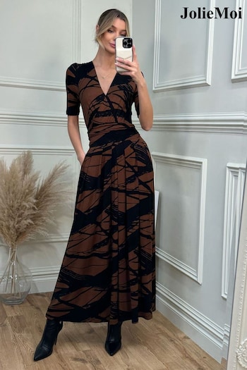 Jolie Moi Wrap Front Viscose Maxi Black Dress (K74982) | £79