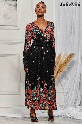 Jolie Moi Multi Lilah Symmetrical Print Lace Maxi Dress (K74984) | £95