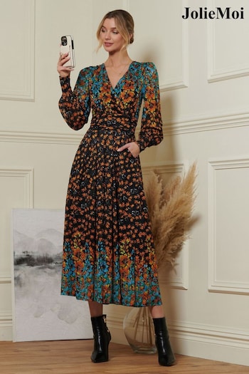 Jolie Moi Black Quiyn Symemetrical Print Lace Maxi Dress (K75001) | £95