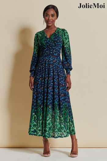 Jolie Moi Blue Quiyn Symemetrical Print Lace Maxi Dress (K75002) | £95