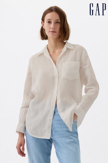 Gap White Linen Long Sleeve Oversized Shirt (K75034) | £50