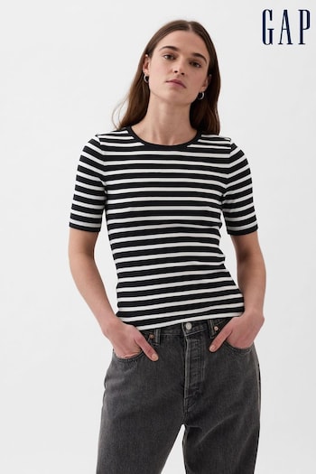 Gap Black/White Stripe Modern Short Sleeve Crew Neck T-Shirt (K75037) | £20
