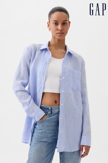 Gap Blue Linen Long Sleeve Oversized Shirt (K75038) | £50