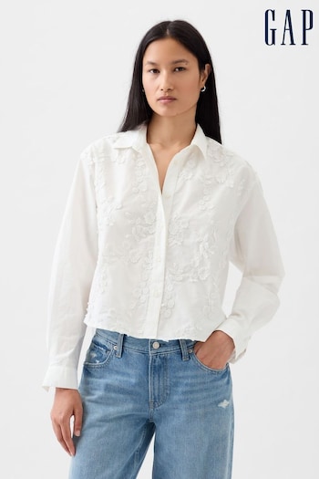 Gap White Floral Embroidered Cropped Shirt (K75045) | £45
