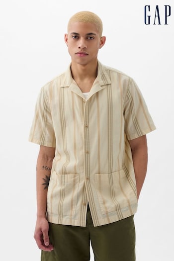 Gap Beige Linen-Cotton Resort Short Sleeve Shirt (K75232) | £30