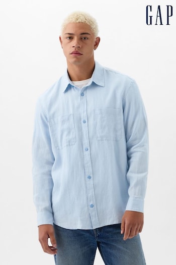 Gap Blue Linen Blend Long Sleeve Shirt (K75253) | £55