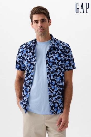 Gap Black Stretch Short Sleeve Floral Print Poplin Shirt (K75262) | £25
