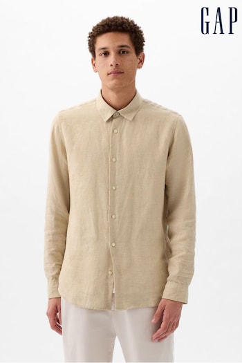 Gap Neutral Long Sleeve Linen Cotton Shirt (K75277) | £50