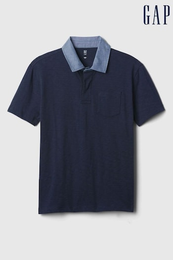 Gap Navy Chambray Collar Short Sleeve Polo Shirt (4-13yrs) (K75339) | £14