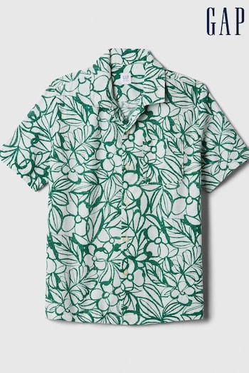 Gap Green Floral Short Sleeve Linen Cotton Shirt (4-13yrs) (K75371) | £18