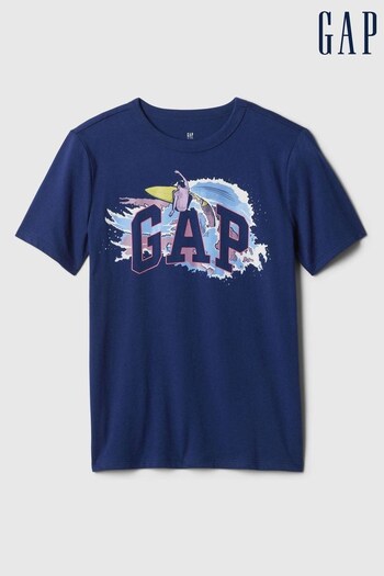 Gap Navy Blue Surfer Logo Graphic Short Sleeve Crew Neck T-Shirt (4-13yrs) (K75374) | £10