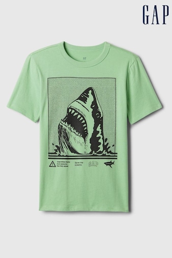 Gap Green Shark Graphic Short Sleeve Crew Neck T-Shirt (4-13yrs) (K75376) | £10