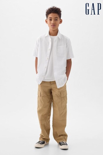 Gap White Short Sleeve Linen Cotton Shirt (4-13yrs) (K75377) | £18