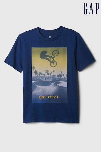 Gap Blue Cotton Graphic Short Sleeve Crew Neck T-Shirt (4-13yrs) (K75393) | £14