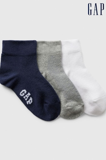 Gap Blue, Grey & White Logo Quarter Crew Socks 3 Pack (K75407) | £8