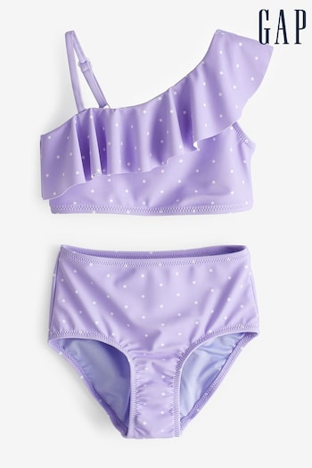 Gap Purple Dot Asymmetric Ruffle Bikini (4-12yrs) (K75414) | £25