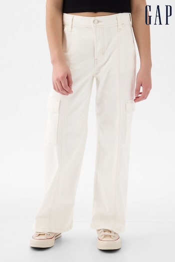 Gap White Low Rise Stride Wide Leg Cargo Jeans Tie (6-13yrs) (K75449) | £30