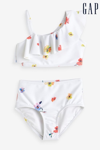 Gap White Floral Asymmetric Ruffle Bikini (4-12yrs) (K75465) | £25