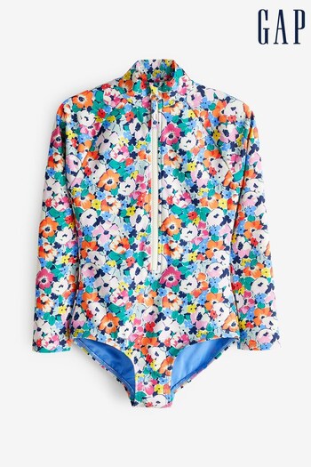 Gap Pink Floral Long Sleeve Zip Swimsuit (4-12yrs) (K75466) | £25
