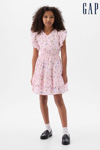Gap Pink Floral Flutter Sleeve Dress (4-13yrs) (K75497) | £30
