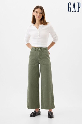 Gap Green High Waisted Cropped Wide Leg Jeans Eco (K75580) | £40