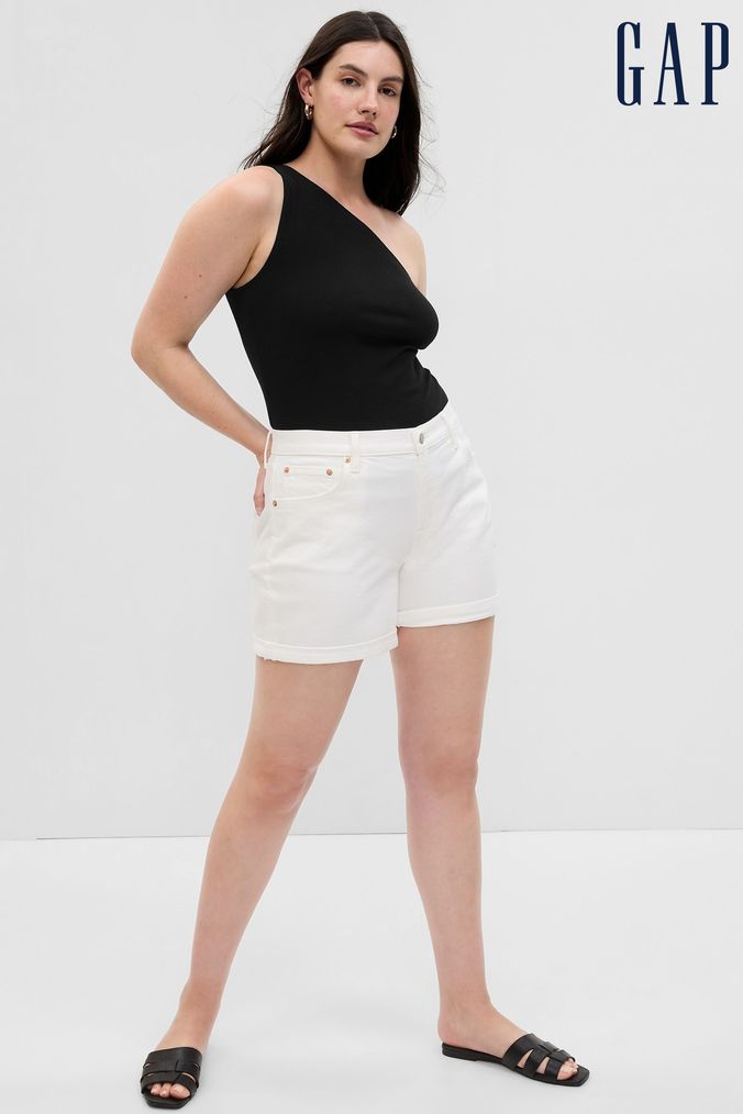 Mid rise white denim shorts store