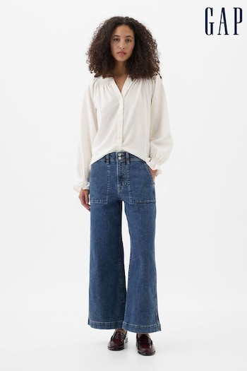 Gap Blue High Waisted Wide Leg Crop Jeans (K75583) | £40