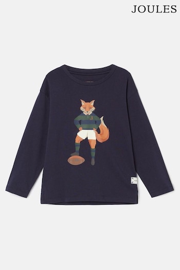 Joules Boys' Finlay Navy Blue Fox Print Artwork Top (K75737) | £12 - £14