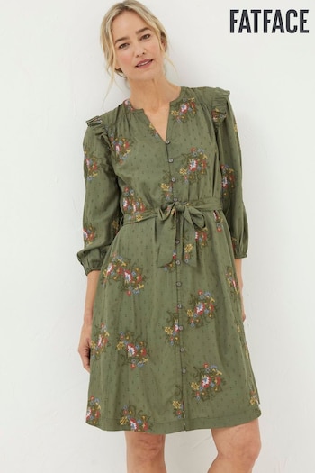 FatFace Green Bernie Embroidered Shirt Dress (K76037) | £65