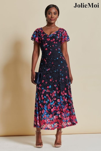 Jolie Moi Mirrored Print Lace Maxi Dress (K76231) | £89