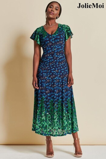 Jolie Moi Green Mirrored Print Lace Maxi Dress (K76240) | £89