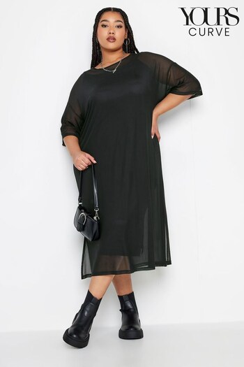 Yours Curve Black Oversized Limited Side Split Mesh Dress (K76251) | £29