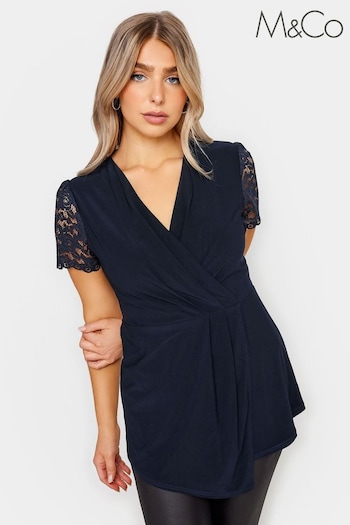 M&Co Blue M&Co Angel Sleeve Shimmer Wrap Blouse (K76262) | £34