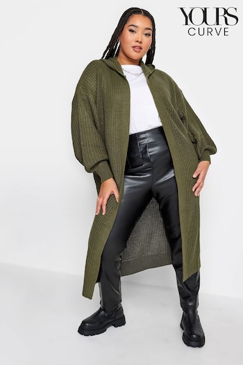 Yours Curve Green Longline Hooded Cardigan (K76271) | £34