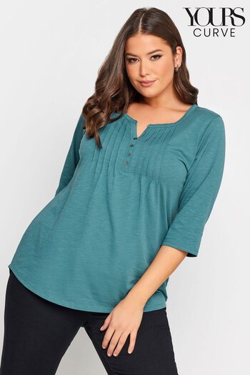 Yours Curve Blue Pintuck Henley Top (K76277) | £21